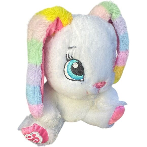 Build A Bear Buddies Small White Pink Rainbow Ears 7.5" Easter Rabbit 2017 BAB - Picture 10 of 13